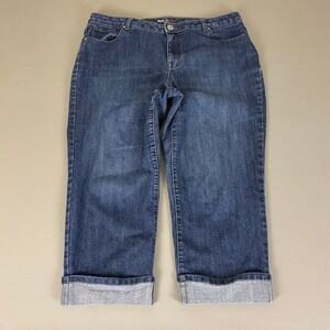 Style & Co Denim Capri Jeans Women's Size 14 Dark Blue Cuffed Sparkled Hem Denim